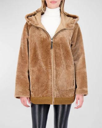 Gorski Reversible Shearling Lamb Zip Parka Jacket With Side Slits