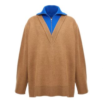 Jil Sander Truien & Vesten, Heren, Beige, S, Katoen, Half Zip Sweater