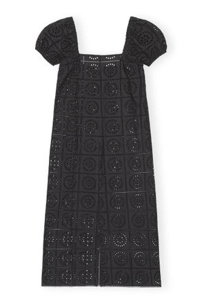 Ganni Black Broderie Anglaise Midi Dress - Size 0 Organic Cotton