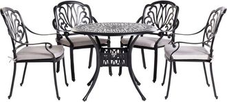 Beliani Conjunto De Comedor Para Jard&iacute;n Mesa Exterior De Aluminio Negro 4 Sillas Con Cojines De Asiento De Poli&eacute;ster Ancona
