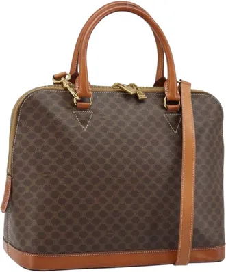 Celine Vintage Macadam Canvas And Leather Brown Canvas Handbag (Pre-Owned)