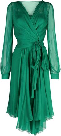 Alberta Ferretti asymmetric silk wrap dress - women - Silk/Acetate/Spandex/Elastane/Silk - 42 - Green
