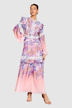 Coast Lace Frill Detail Maxi Dress in Pink at Nordstrom, Size 12