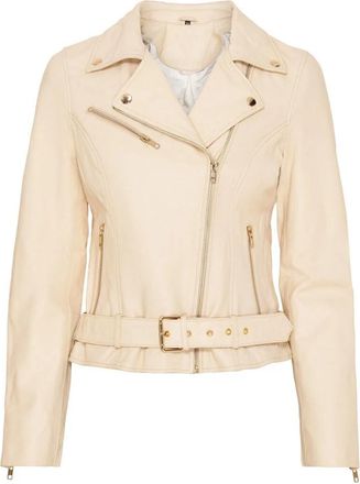Notyz Stijlvolle Bikerjas Ivoor met Gouden Accenten - Dames - Leren en Su&egrave;de Jassen - Beige - L - Leer - Jassen