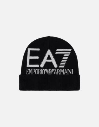 Emporio Armani Mens Oversize Logo Beanie - Black
