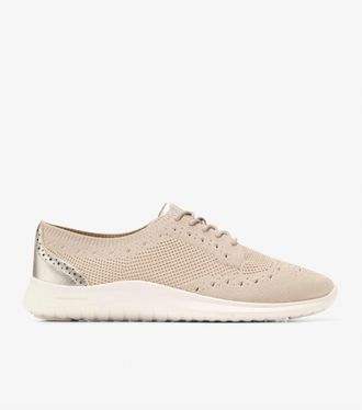 Cole Haan Womens Zero Grand Meritt Stitchlite Shoes In Rye Knit/ Gold Metallic / Leather Ivory