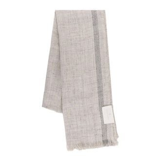 Brunello Cucinelli Fringed Linen Scarf - male - Brunello Cucinelli - Winter Scarves - Gray - ONE SIZE - Accessories