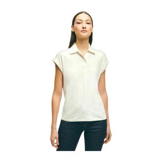 Brooks Brothers Linnen Polo met Korte Mouwen - Dames - Polos - Wit - XS - Linnen - Tops