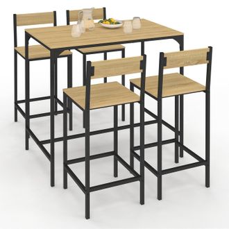 IDMarket Detroit Tavolo Da Bar Alto 100 Cm E Set Di 4 Sedie Da Bar Di Design Industriale