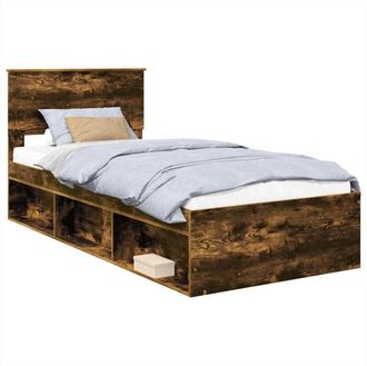 vidaXL Estructura De Cama Con Cabecera Roble Ahumado 90 X 190 Cm Vidaxl