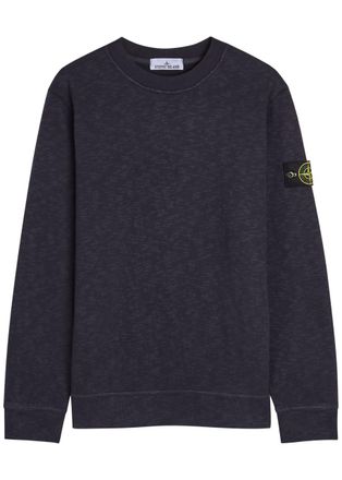 Stone Island Logo Slubbed Cotton Sweatshirt - Dark Blue - XL