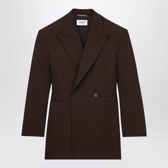 Saint Laurent Giacca doppiopetto marrone/beige in lana m&eacute;lange gessata
