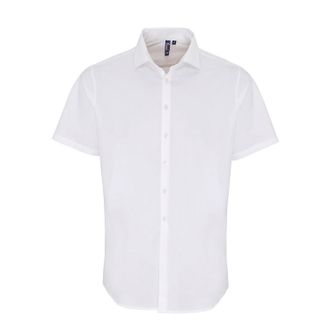 Premier Heren Poplin Stretch Overhemd met Korte Mouwen (Wit)