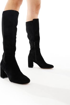 Aldo Satori - Stivali al ginocchio neri in pelle con tacco largo-Nero