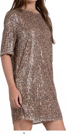 Elan Sequin Round Neck Dress In Gray And Gold