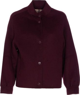 Twin-Set Red High-Collar Wool-Blend Bomber Jacket