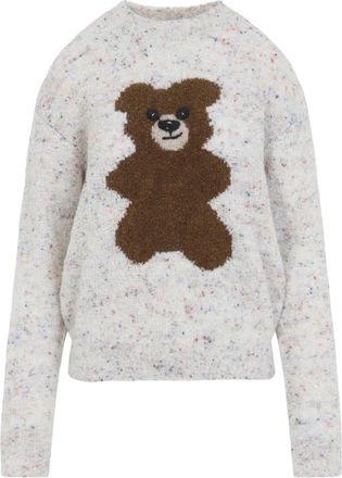 Moschino Bear Sweater - Dames - Ronde hals truien - Wit - M - Wol - Truien & Vesten