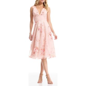 Dress The Population Posie Sleeveless Fit & Flare Cocktail Dress in Blush Multi at Nordstrom, Size Xx-Large