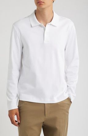 Vince Long Sleeve Peached Cotton Jersey Polo in Optic White at Nordstrom, Size Xx-Large