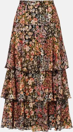 Valentino Gonna midi in seta a balze con stampa