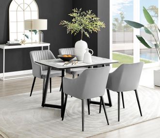 Furniturebox Carson White Marble Effect Dining Table & 4 Calla Black Leg Chairs in Grey