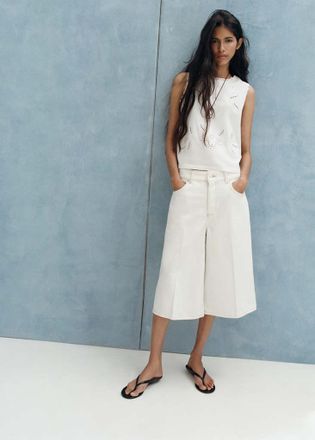 Mango Top ricami traforati bianco sporco - Donna - XS - MANGO