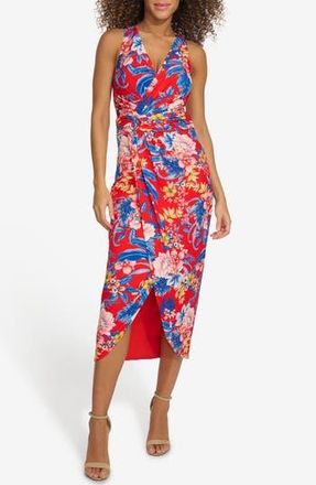 Siena My Balconia Ruched Midi Dress in Red Multi at Nordstrom Rack, Size 14