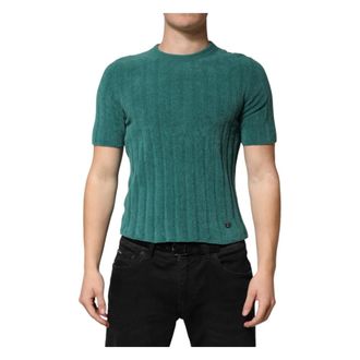 Dolce & Gabbana Truien & Vesten, Heren, Groen, M, Katoen, T-shirt met ronde hals