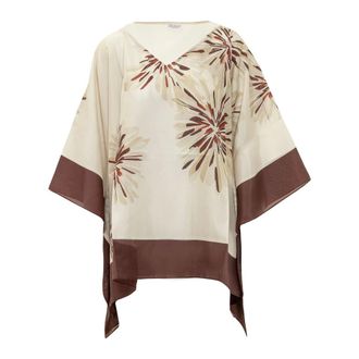 Brunello Cucinelli Brunello Cucinelli, Blouses, female, Beige, Size: M Bloom Print Poncho Top