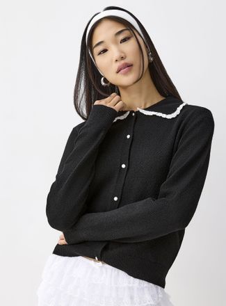 Twik Womens Pearly buttons Peter Pan collar Cardigan Sweater