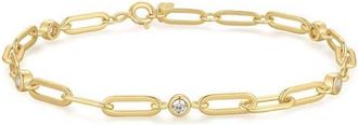 Ania Haie Bezel Cubic Zirconia Station Chain Bracelet in Shiny Gold at Nordstrom