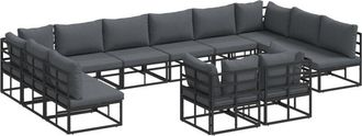 vidaXL Garden Sofa Set with Cushion 12 pcs Black Aluminium Vidaxl