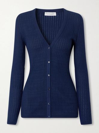Gabriela Hearst Cardigan In Misto Cashmere E Seta Pointelle Emma - Blu