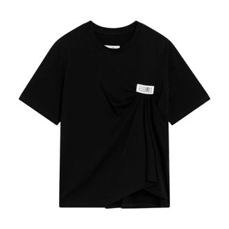 Maison Margiela Tops, Dames, Zwart, M, Katoen, Asymmetrisch gedrapeerd T-shirt
