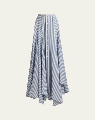 Ralph Lauren Collection Alternating Lines Umbrella Linen Skirt