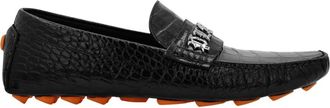 Philipp Plein Croco Printed Leather Loafers - Heren - Loafers - Zwart - 40 EU - Leer - Schoenen