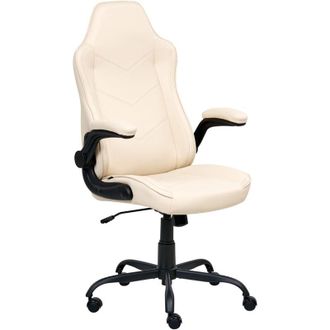 Beliani Silla De Oficina Moderna Tradicional De Piel Sint&eacute;tica Giratoria Y Ajustable Con Reposabrazos Blanco Crema Triumpher