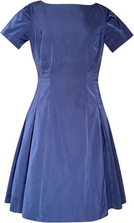 Oscar De La Renta Box Pleated Short Sleeved Silk Blend Dress Size M