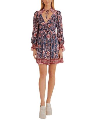 Farm Rio Farm Rio Ainika Charm Teal Long Sleeve Mini Dress