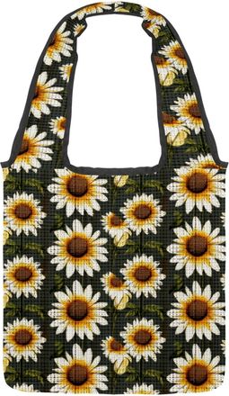 Generic Vintage Floral Sunflowers Reversible Canvas Shoulder Tote - Double-Sided Print, 12oz Cotton, 27cm Drop, Fold-Flat Bag for Travel, Shopping, Street Out