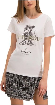 Pinko Pinko, Tops, Dames, Wit, M, Katoen, T-shirt met ronde hals