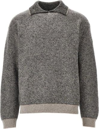 Emporio Armani Mohair-blend trui met kraag - Heren - Truien - Grijs - Maat: L Mohair
