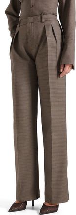 Mani&egrave;re De Voir Julie Houndstooth Twin Pleat Trousers in Brown at Nordstrom, Size 12