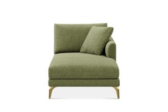 Castlery Lena Right Chaise Sofa Customized, (Washed Chenille) Moss (Brass Legs), Machine Washable, Removable Covers for Green
