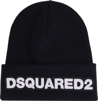 Dsquared2 Mens Ribbed Wool Beanie Black Hat