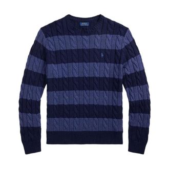 Polo Ralph Lauren Round-neck Knitwear, male, Blue, 2XL, Blue Cotton Long Sleeve Pullover Jumper