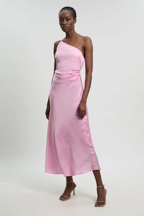 Karen Millen Womens Viscose Satin Asymmetric Detail Midi Dress - Pink - Size 14 UK