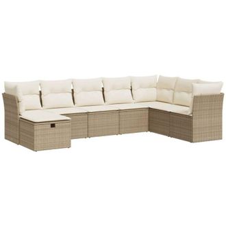vidaXL Set De Sof&aacute;s De Jard&iacute;n Y Cojines 8 Piezas Rat&aacute;n Sint&eacute;tico Beige Vidaxl