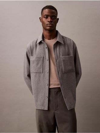 Calvin Klein Mens Wool Blend Relaxed Shirt Jacket - Grey - XS