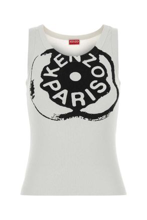 Kenzo White Graphic Logo Round Neck Top